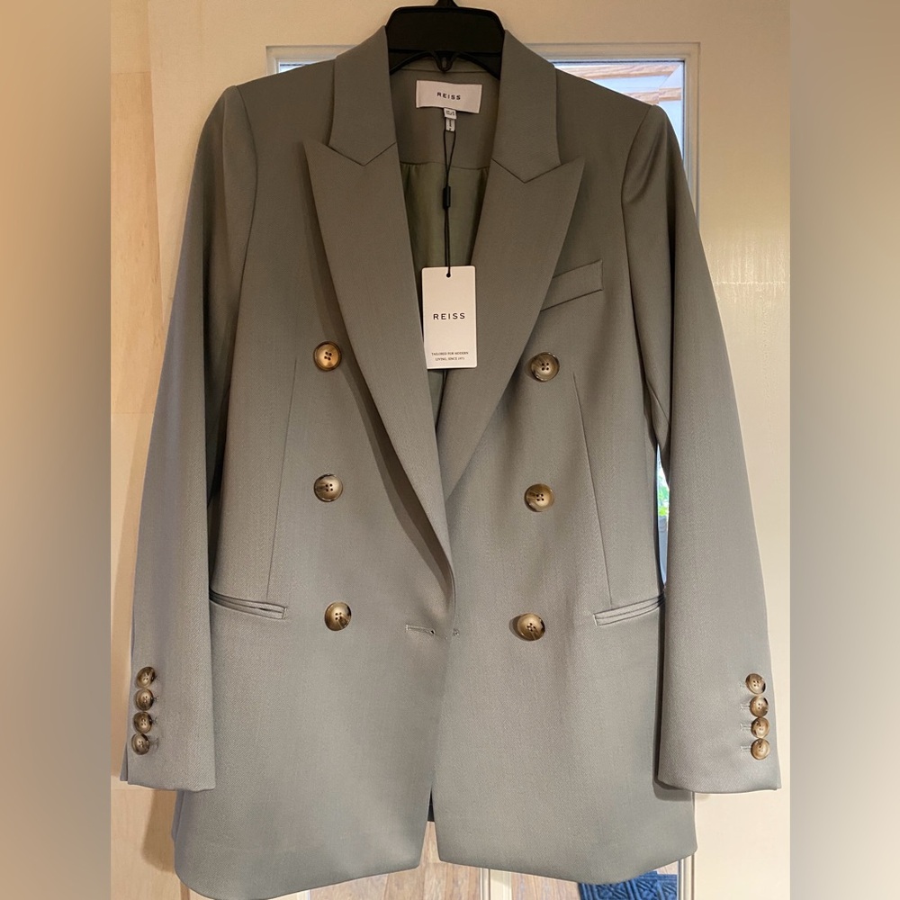 REISS- Sage Green Blazer with Gold-Tone Details